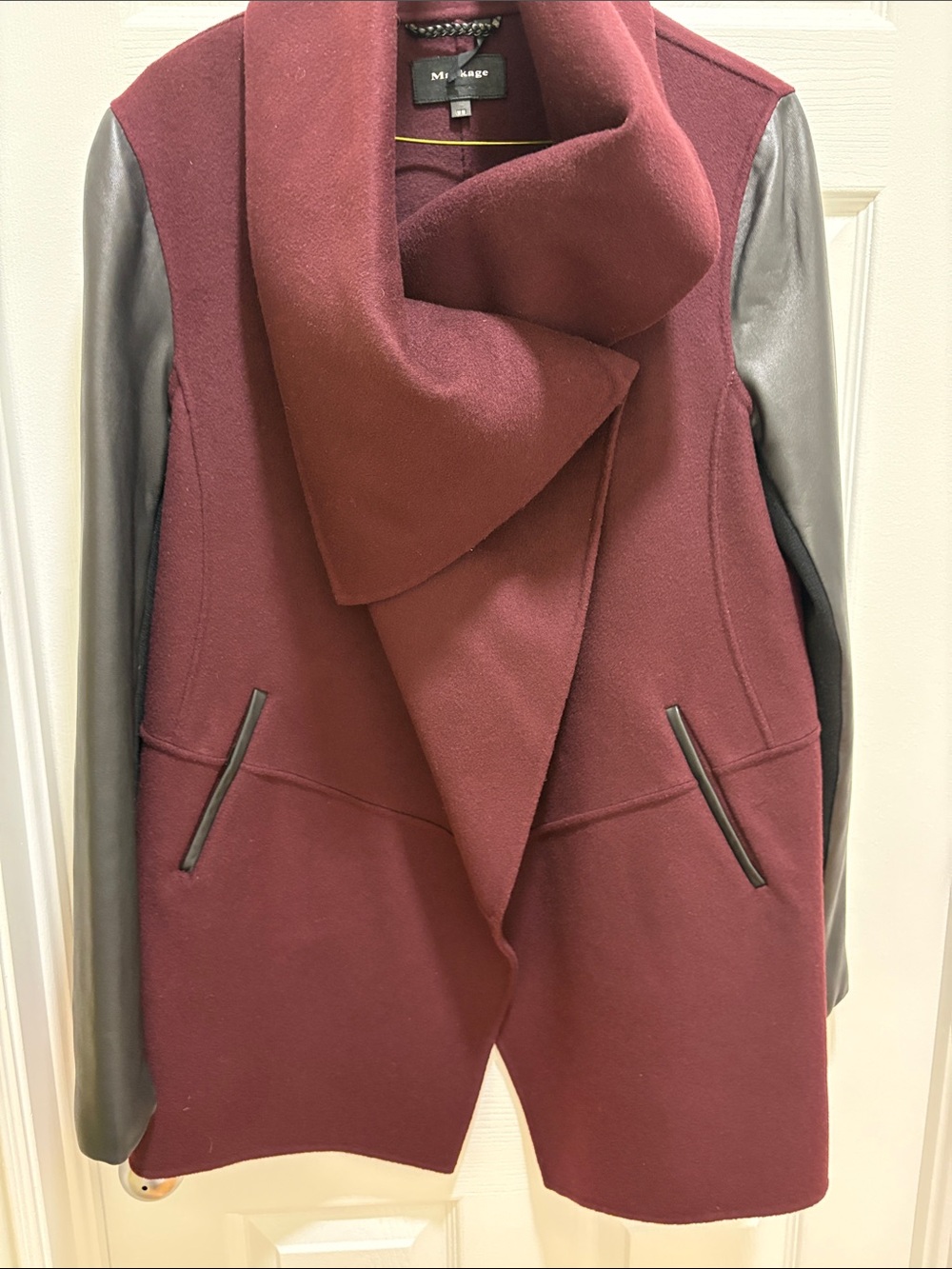 Mackage Burgundy Coat with Black Leather Sleeves